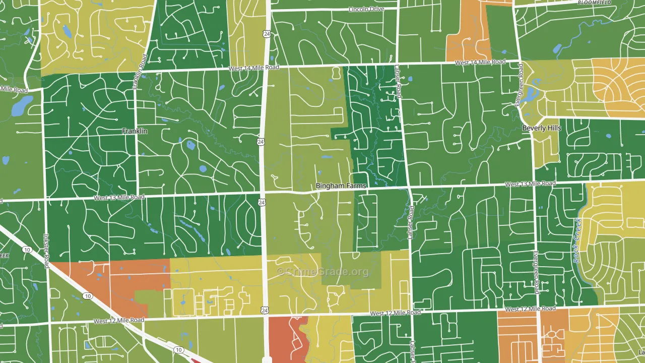 Bingham Farms, MI Map of Arson Rates