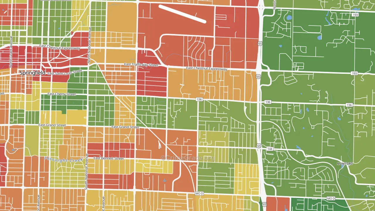 Bingham, Springfield, MO Map of Arson Rates