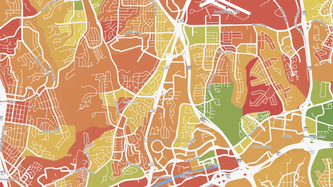 Bird Land, San Diego, CA Map of Arson Rates