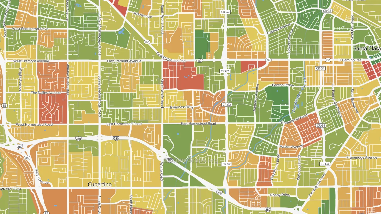 Birdland Neighbors, Sunnyvale, CA Map of Arson Rates