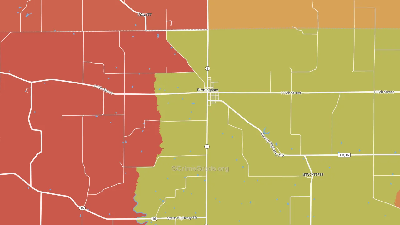 Birmingham, IA Map of Arson Rates