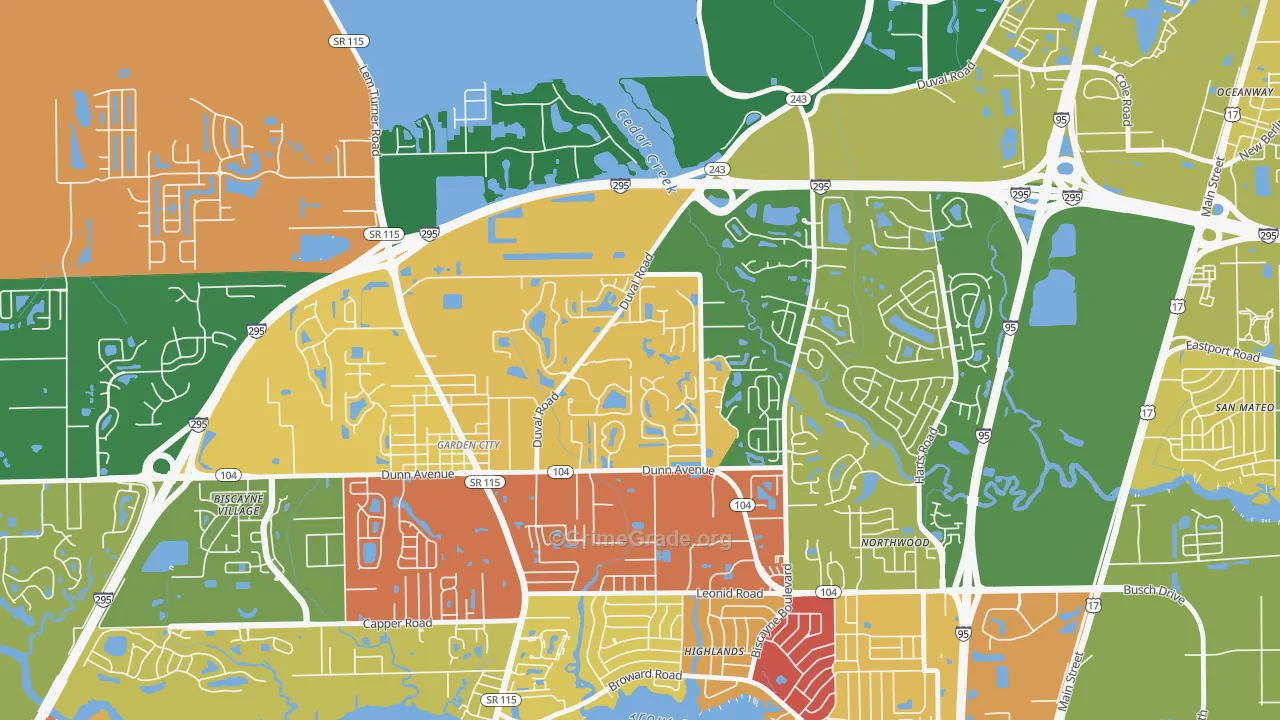 Biscayne, Jacksonville, FL Map of Arson Rates