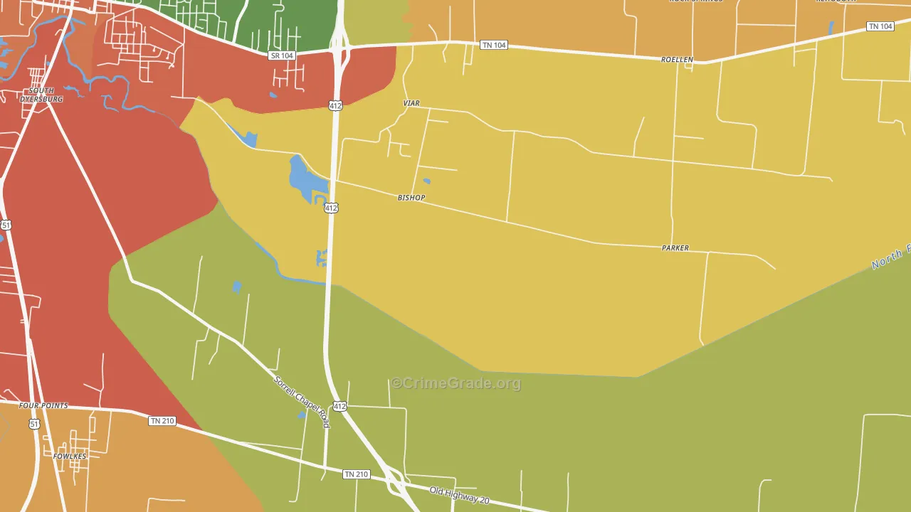 Bishop, TN Map of Arson Rates