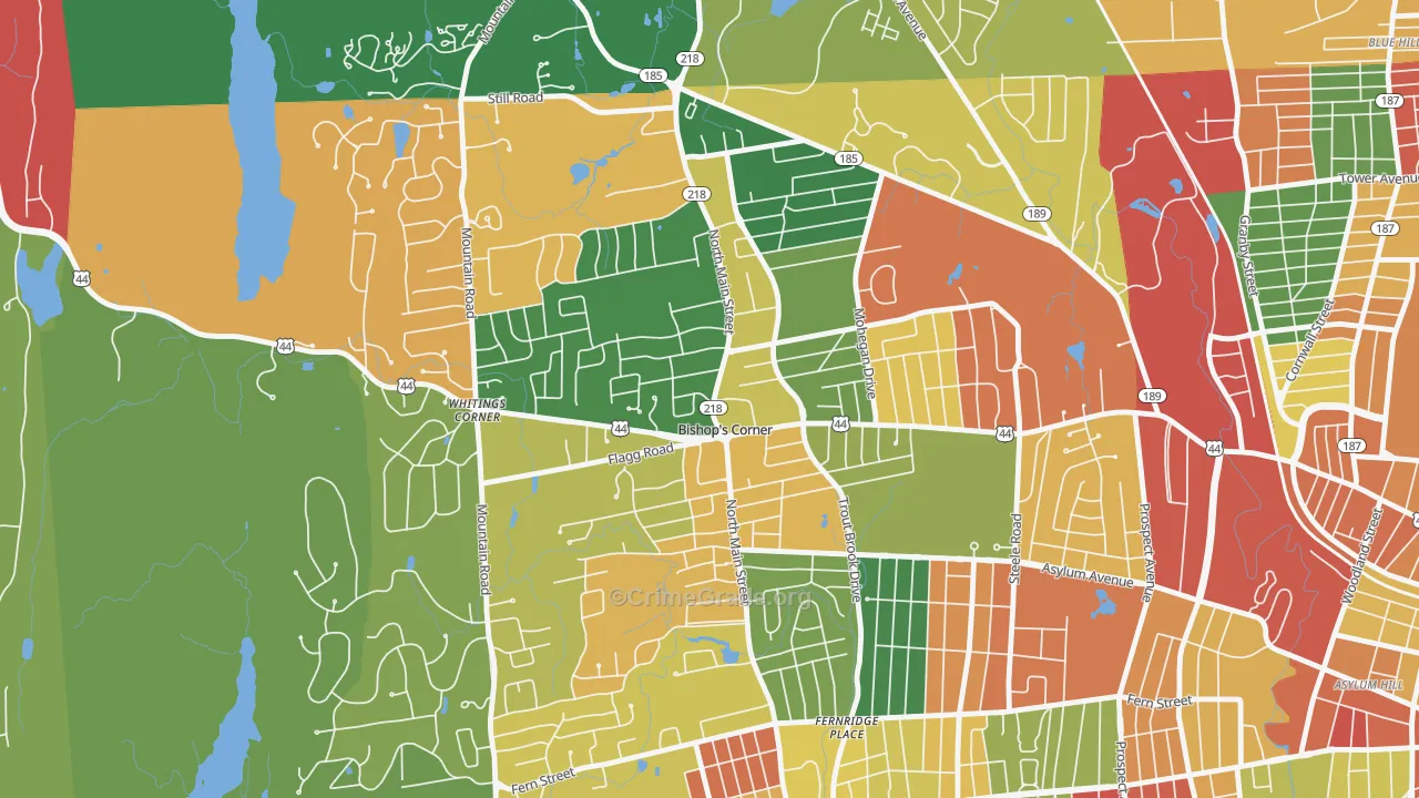 Bishops Corner, West Hartford, CT Map of Arson Rates