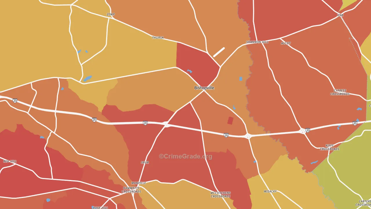 Bishopville, SC Map of Arson Rates