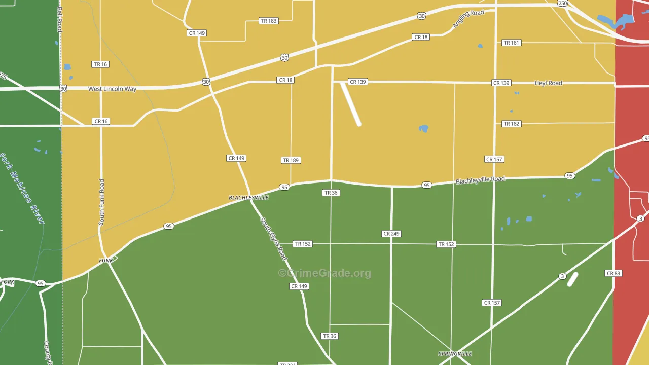 Blachleyville, OH Map of Arson Rates