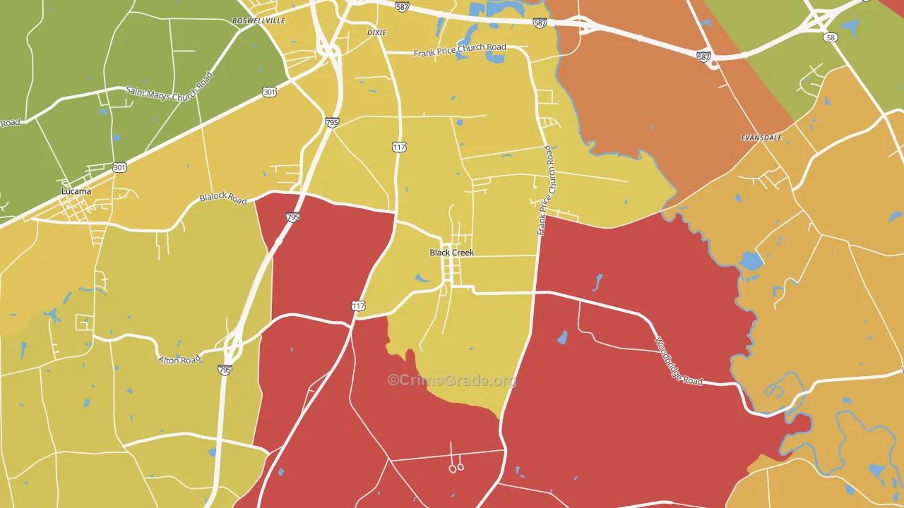Black Creek, NC Map of Arson Rates