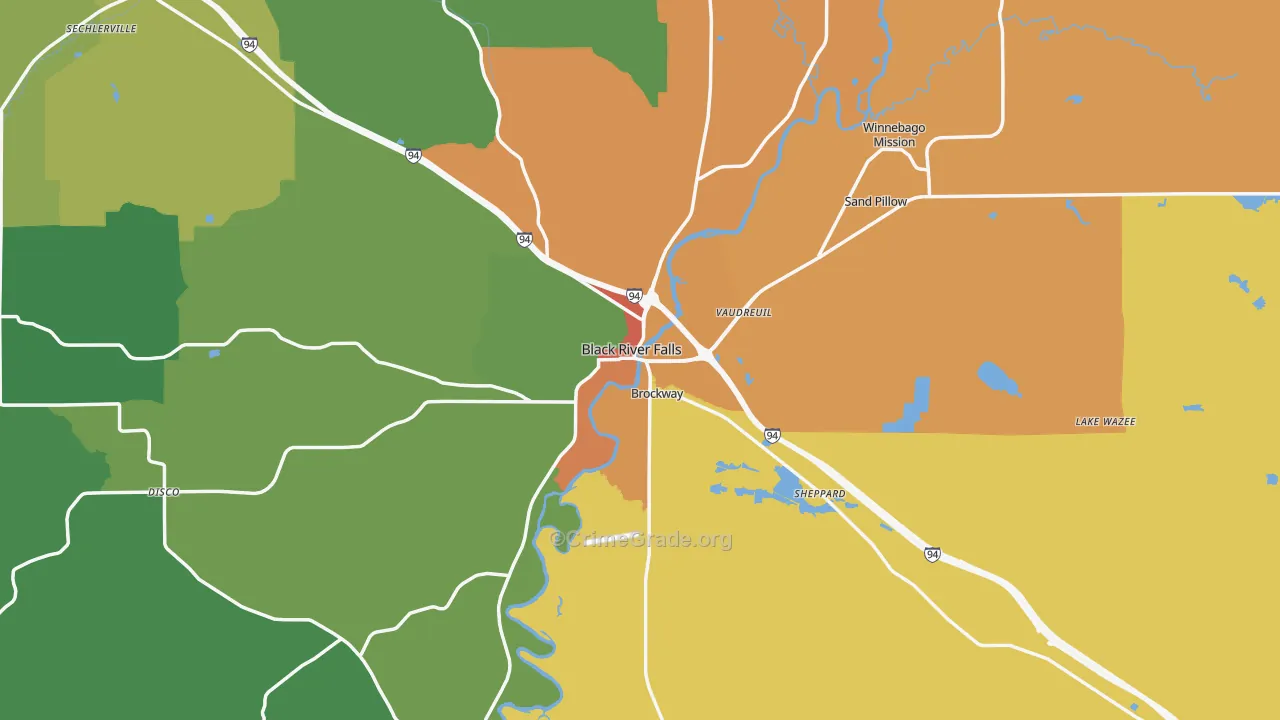 Black River Falls, WI Map of Arson Rates