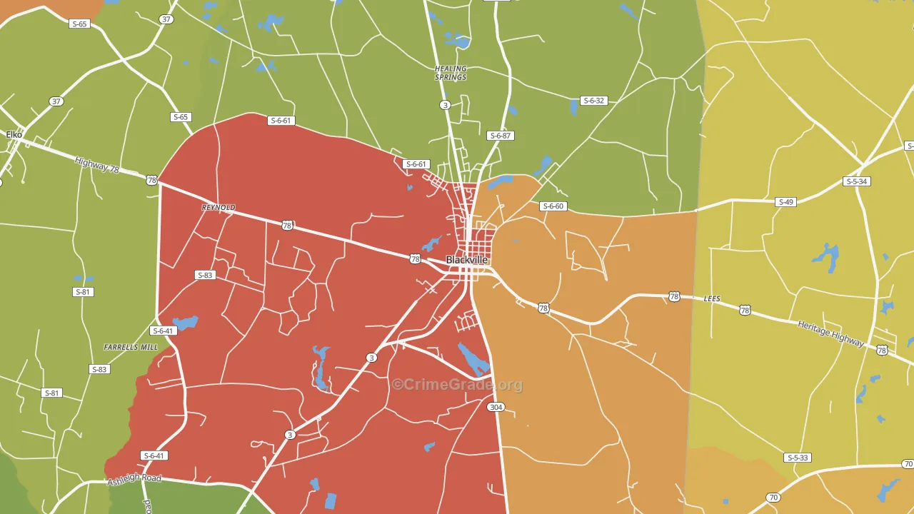 Blackville, SC Map of Arson Rates