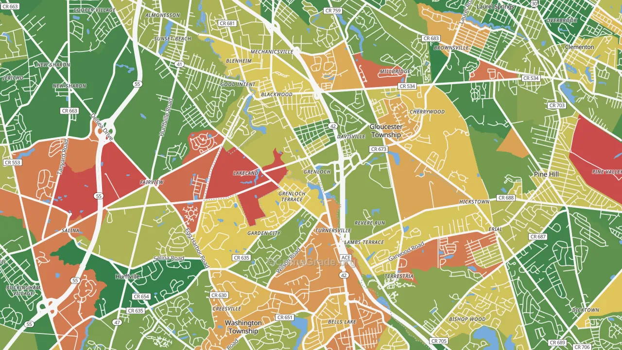Blackwood, NJ Map of Arson Rates
