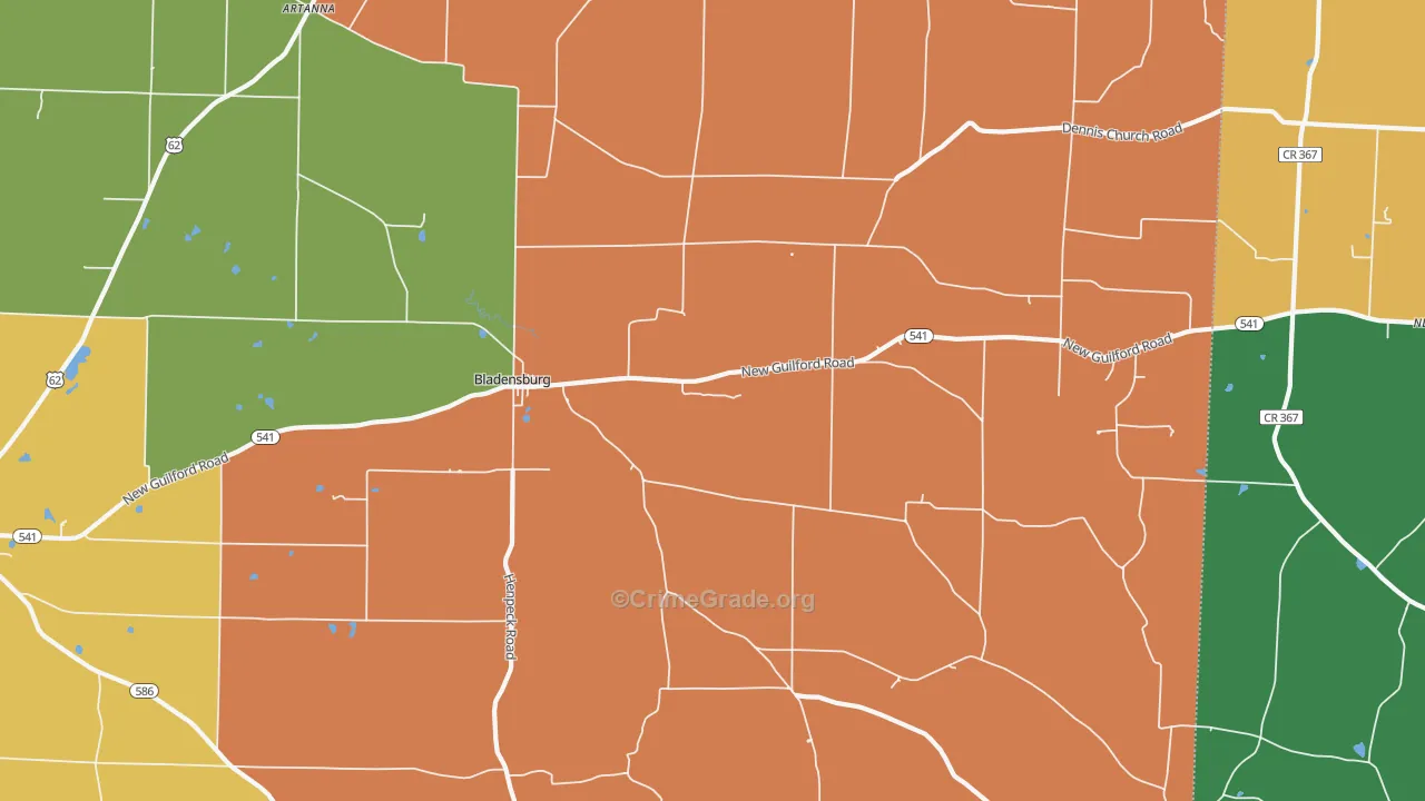 Bladensburg, OH Map of Arson Rates