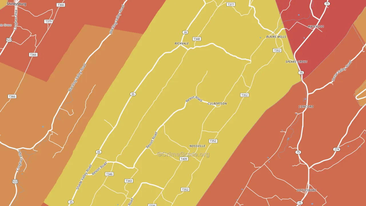 Blairs Mills, PA Map of Arson Rates