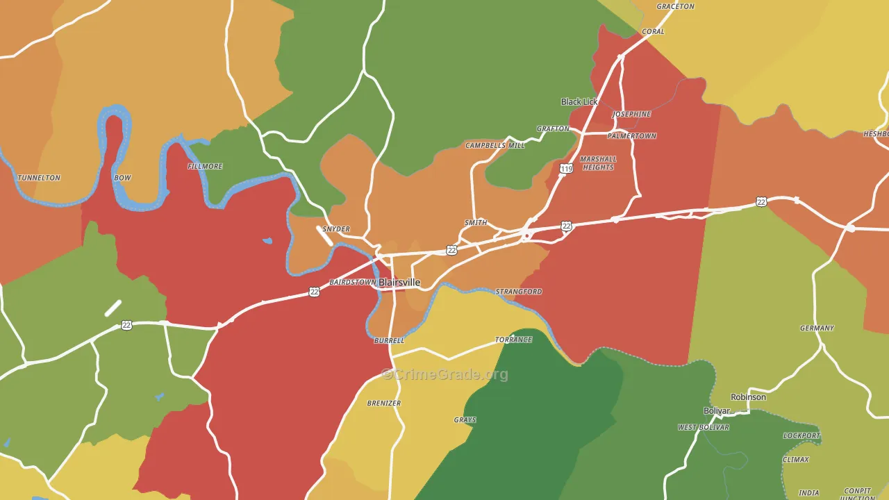 Blairsville, PA Map of Arson Rates