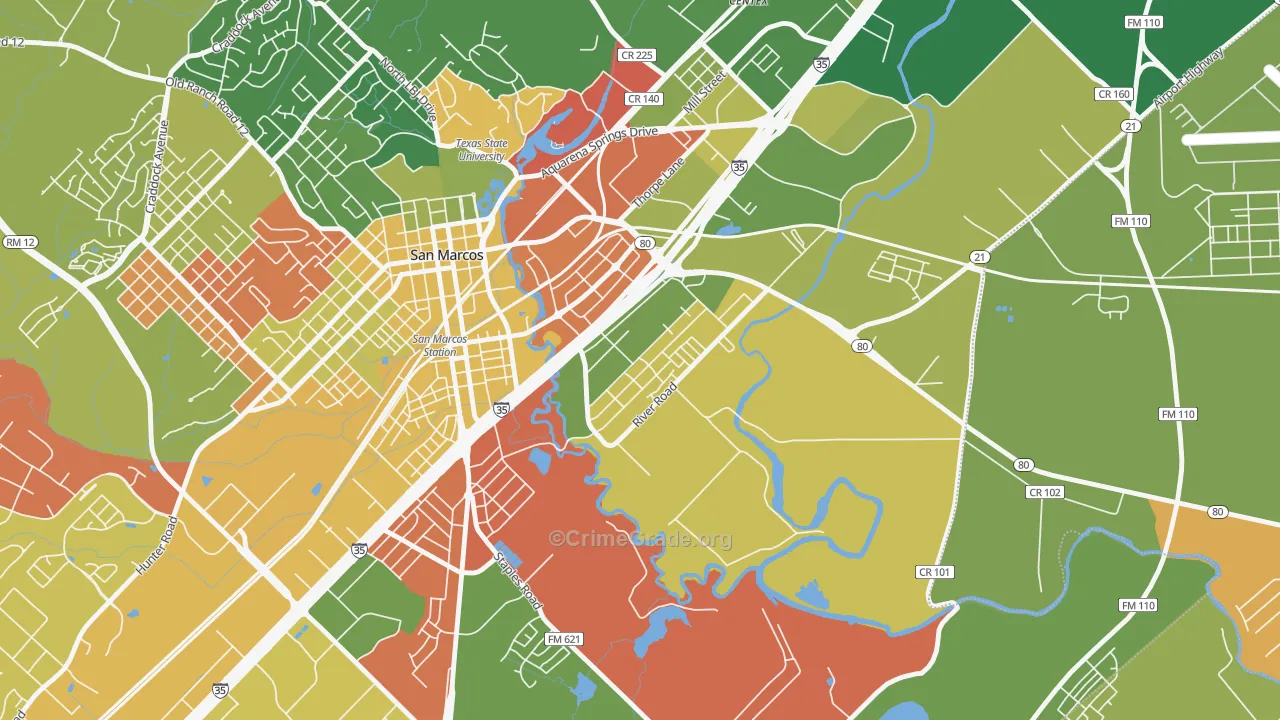 Blanco Gardens, San Marcos, TX Map of Arson Rates