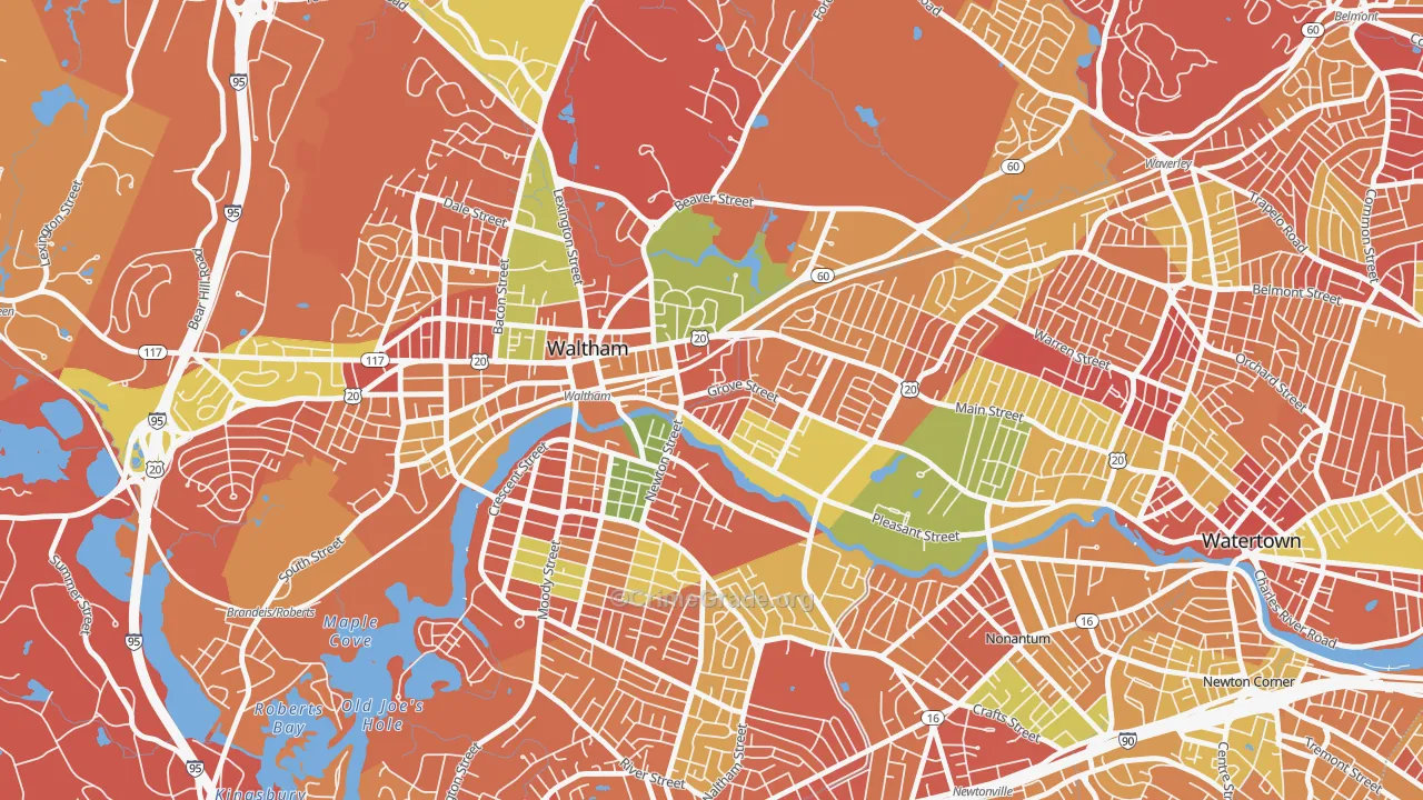 Bleachery, Waltham, MA Map of Arson Rates