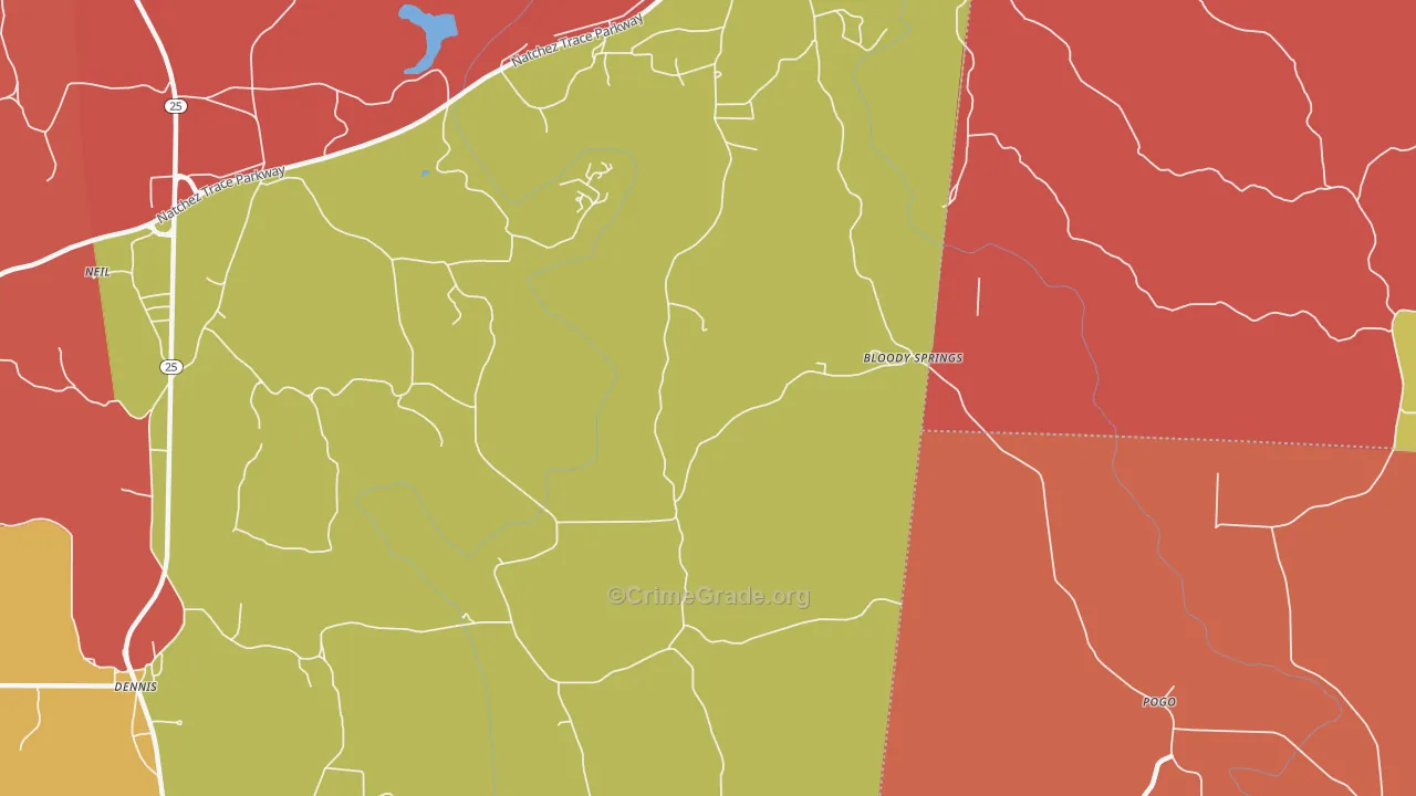 Bloody Springs, MS Map of Arson Rates