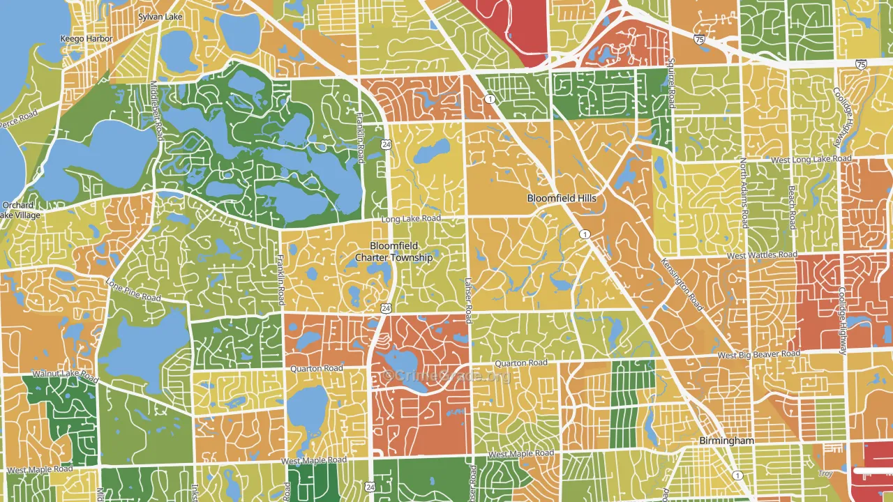 Bloomfield Hills, MI Map of Arson Rates