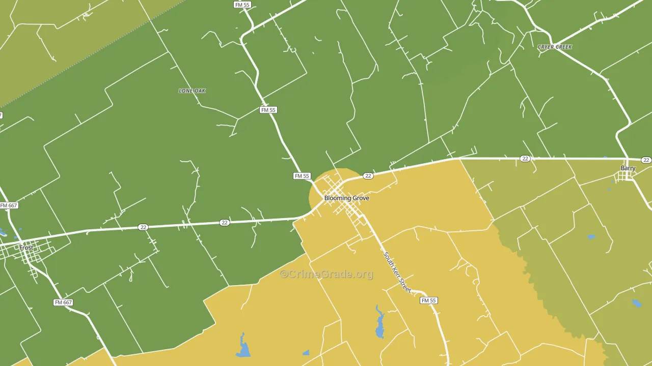 Blooming Grove, TX Map of Arson Rates