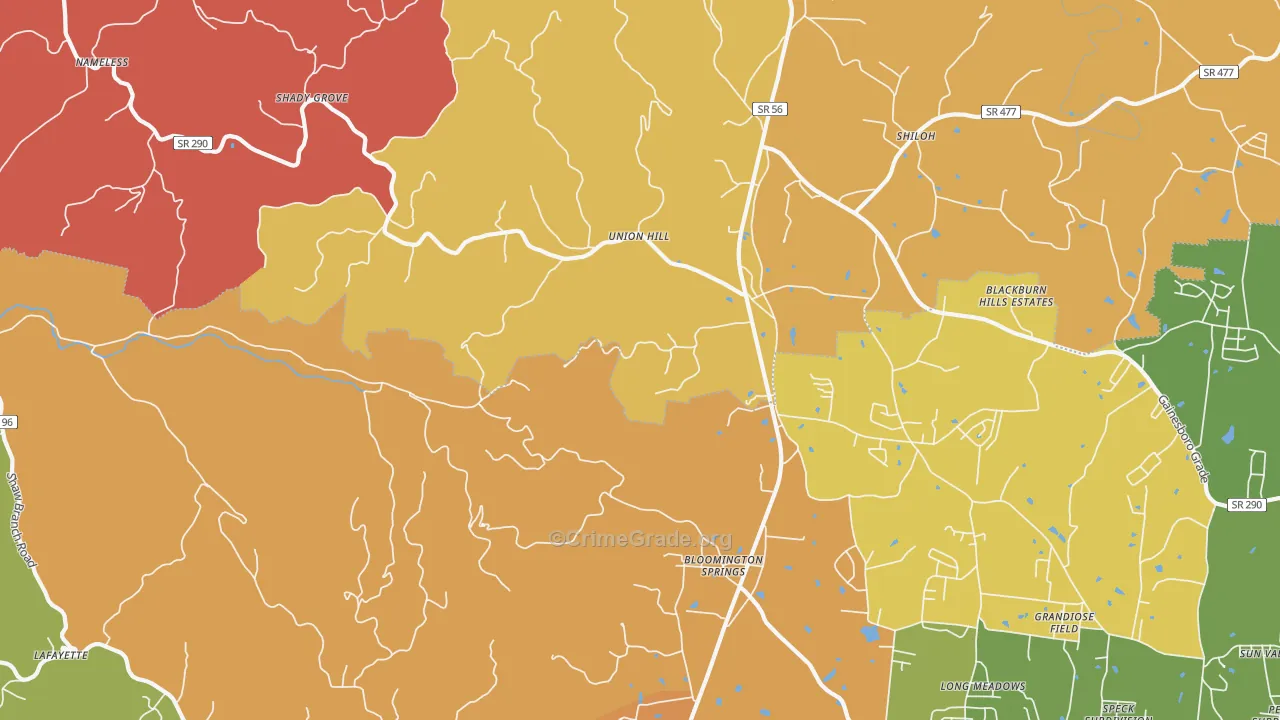 Bloomington Springs, TN Map of Arson Rates