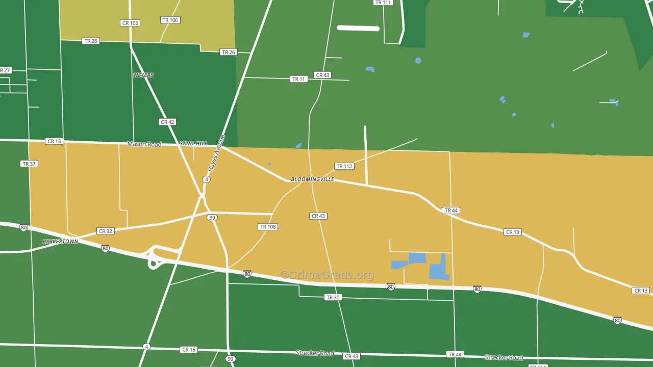 Bloomingville, OH Map of Arson Rates