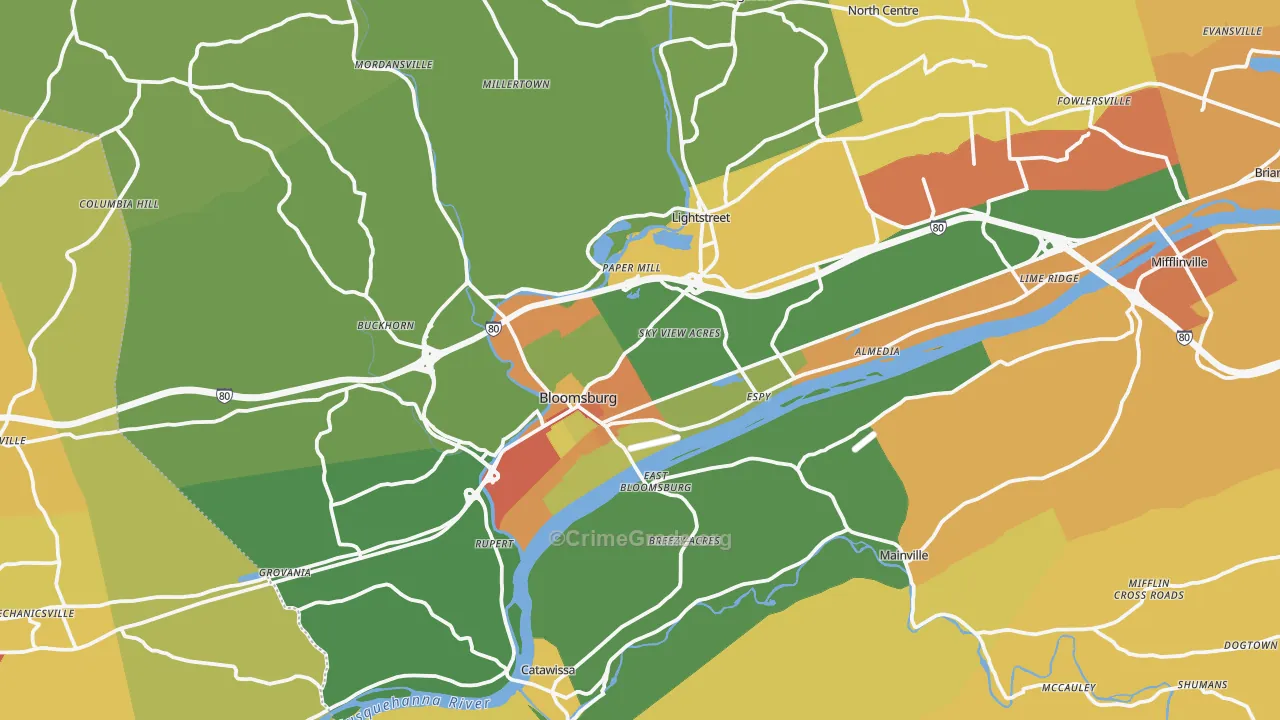 Bloomsburg, PA Map of Arson Rates