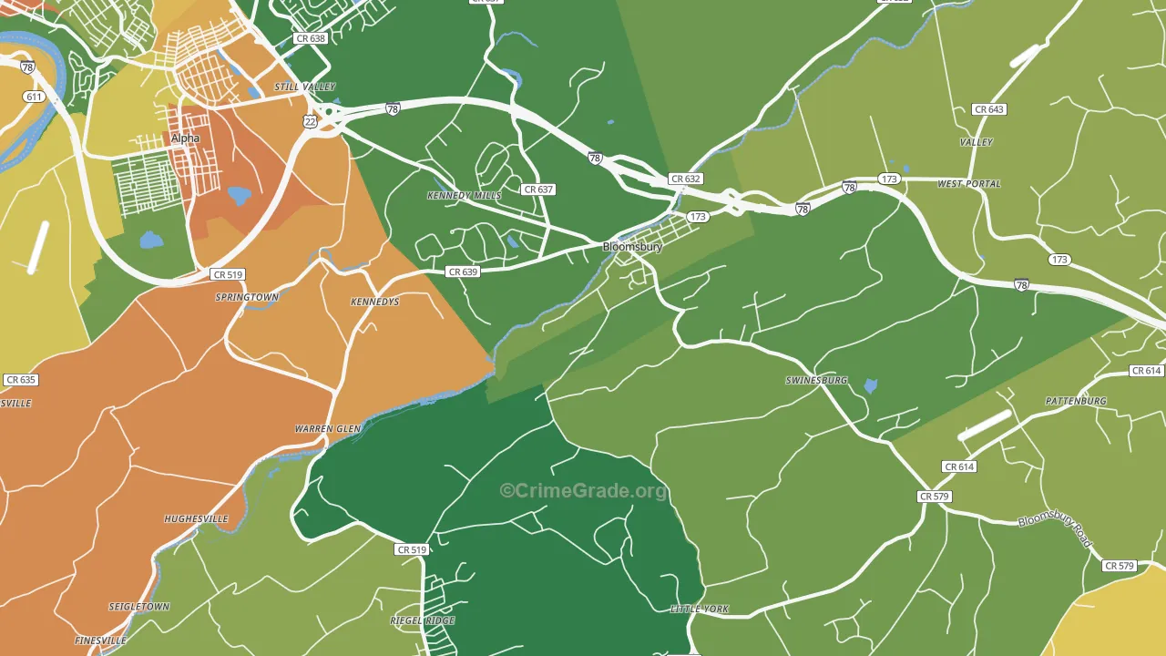 Bloomsbury, NJ Map of Arson Rates