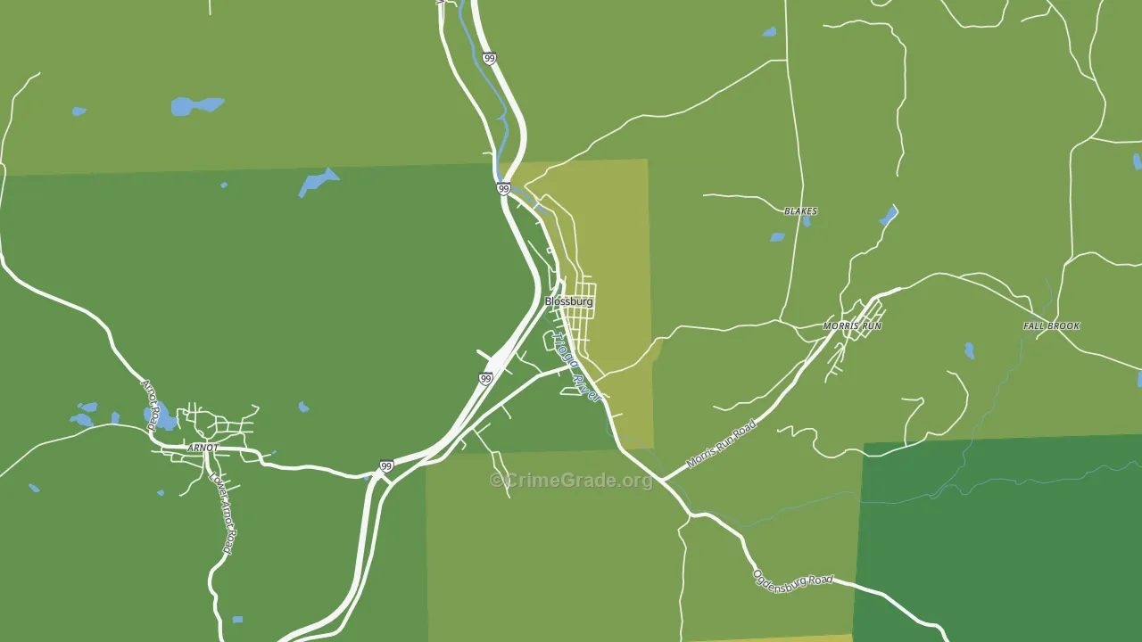 Blossburg, PA Map of Arson Rates