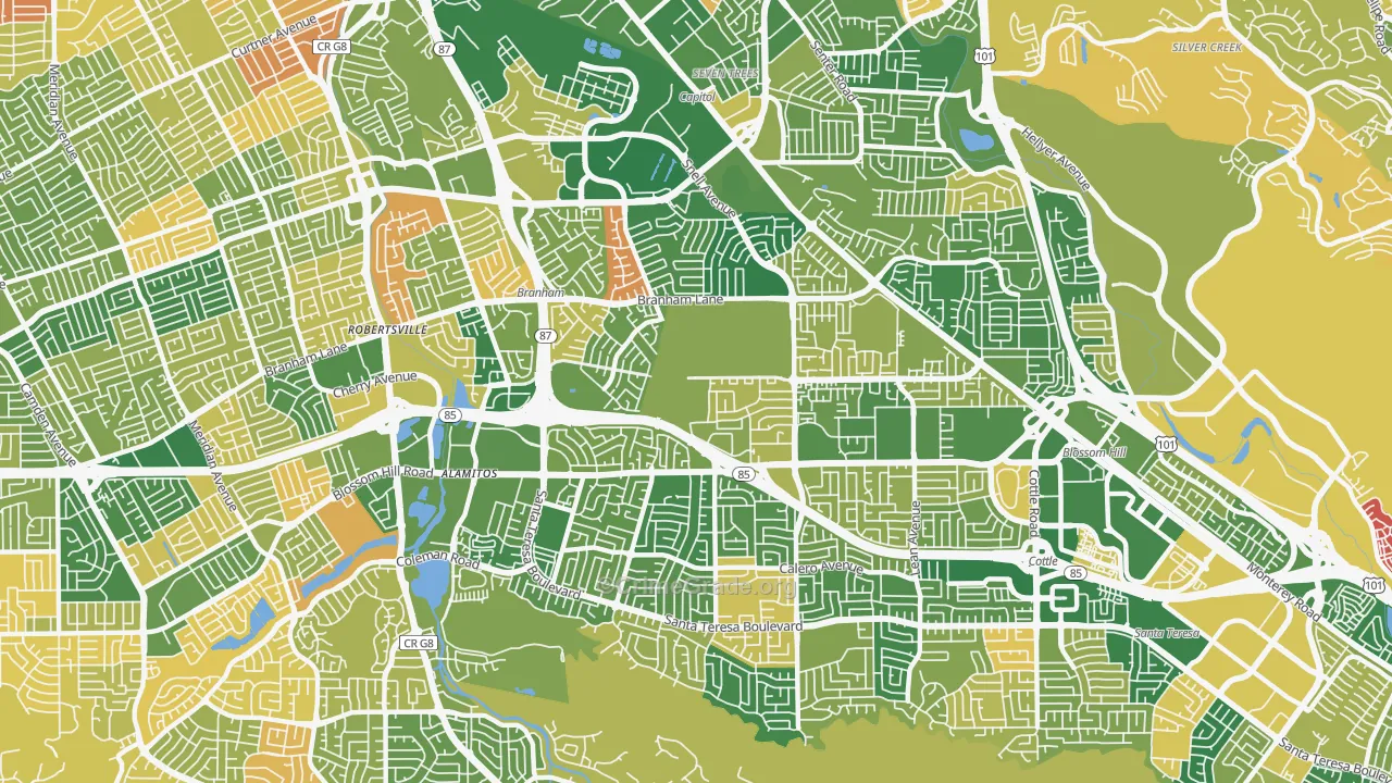 Blossom Valley, San Jose, CA Map of Arson Rates