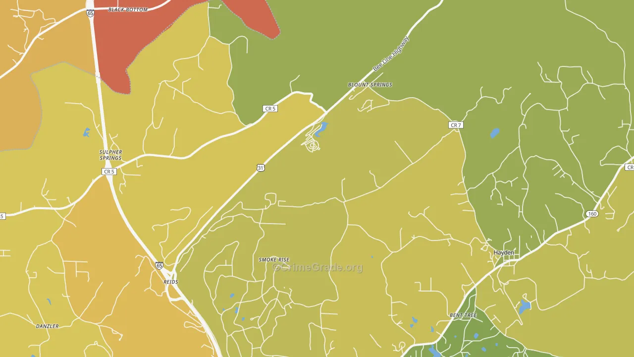 Blount Springs, AL Map of Arson Rates