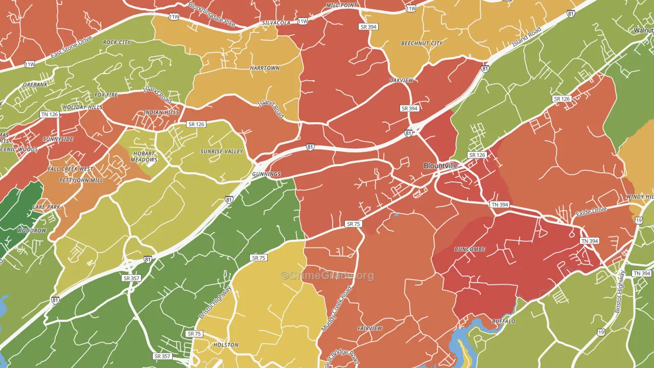 Blountville, TN Map of Arson Rates