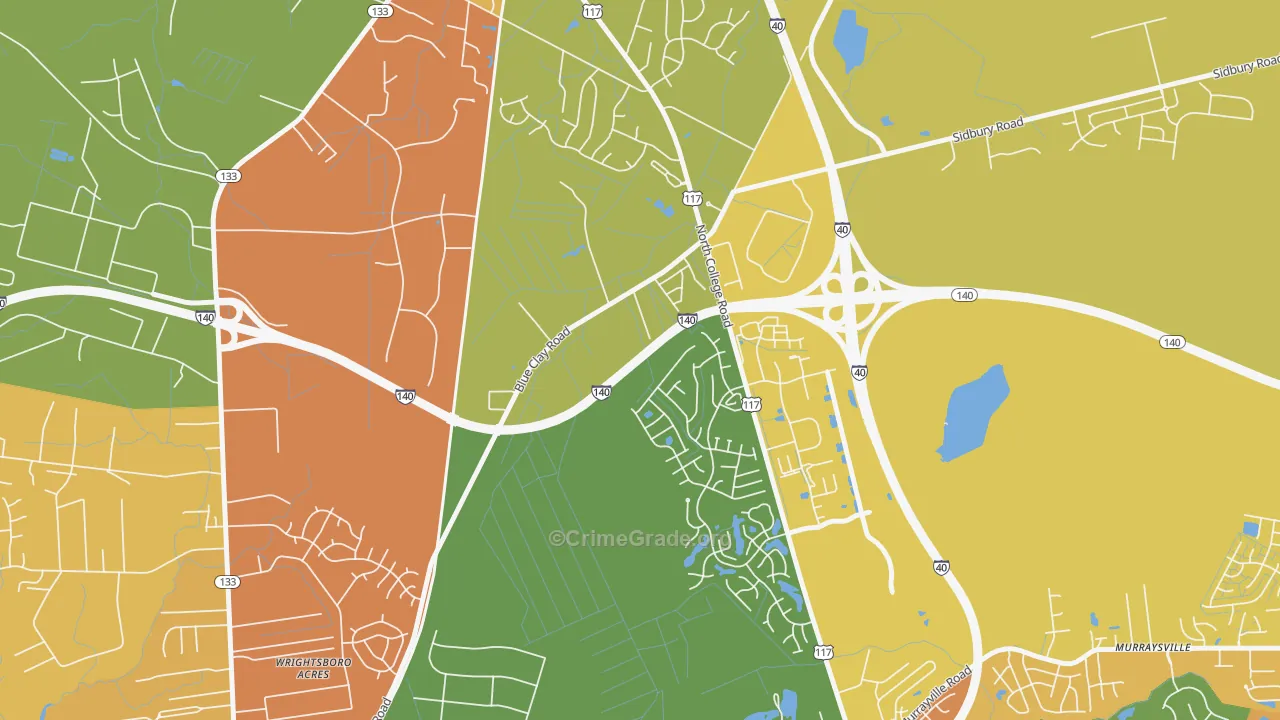 Blue Clay Farms, NC Map of Arson Rates