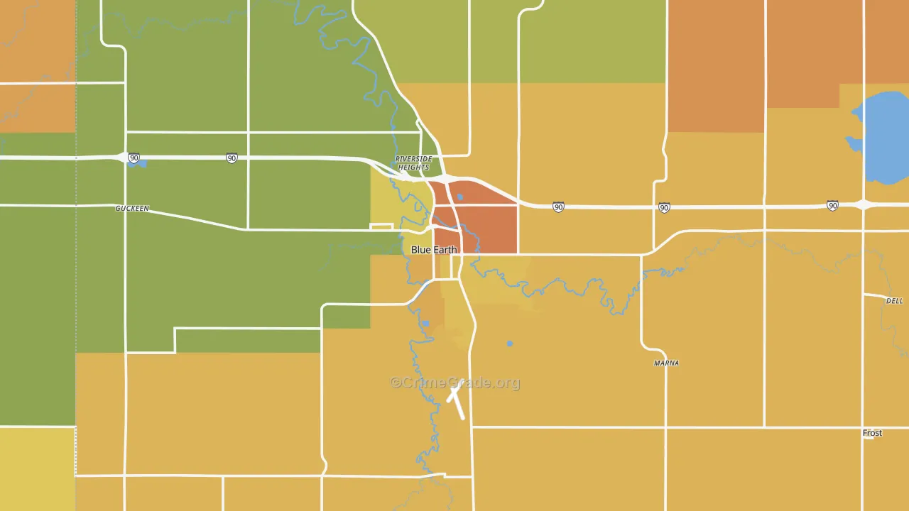 Blue Earth, MN Map of Arson Rates