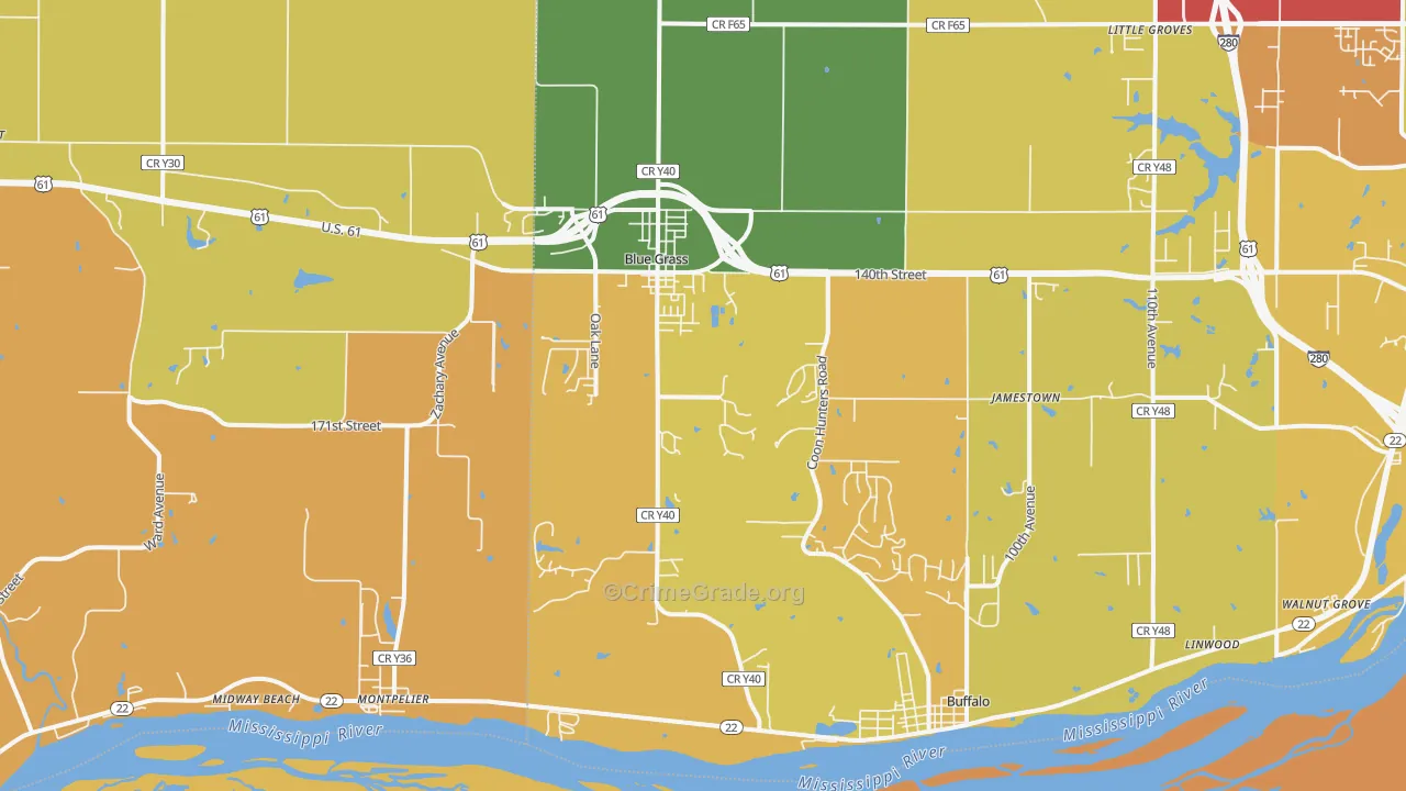 Blue Grass, IA Map of Arson Rates
