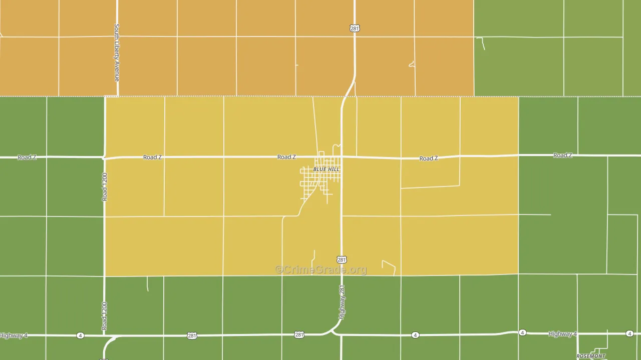Blue Hill, NE Map of Arson Rates