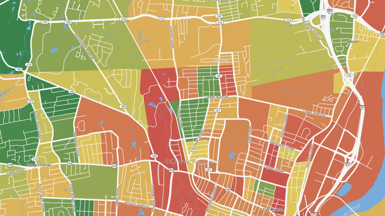Blue Hills, Hartford, CT Map of Arson Rates