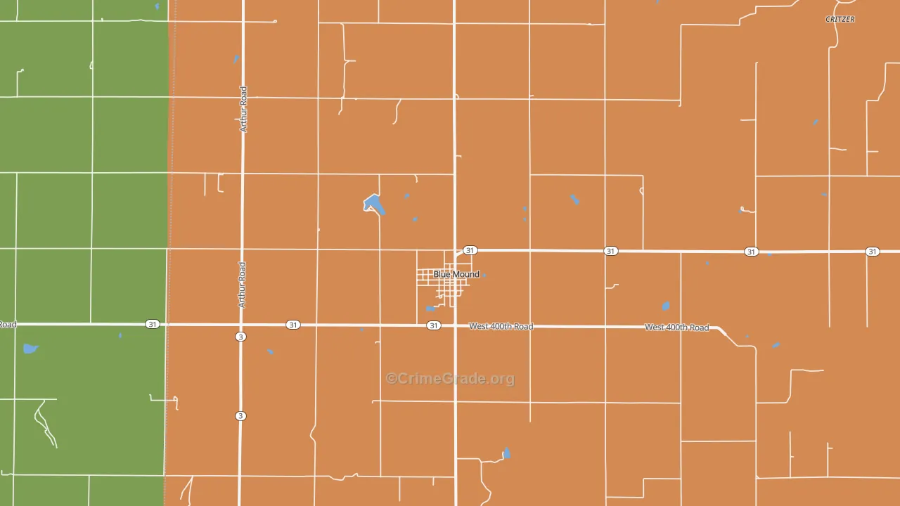 Blue Mound, KS Map of Arson Rates