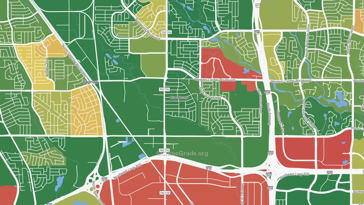 Blue Mound, TX Map of Arson Rates