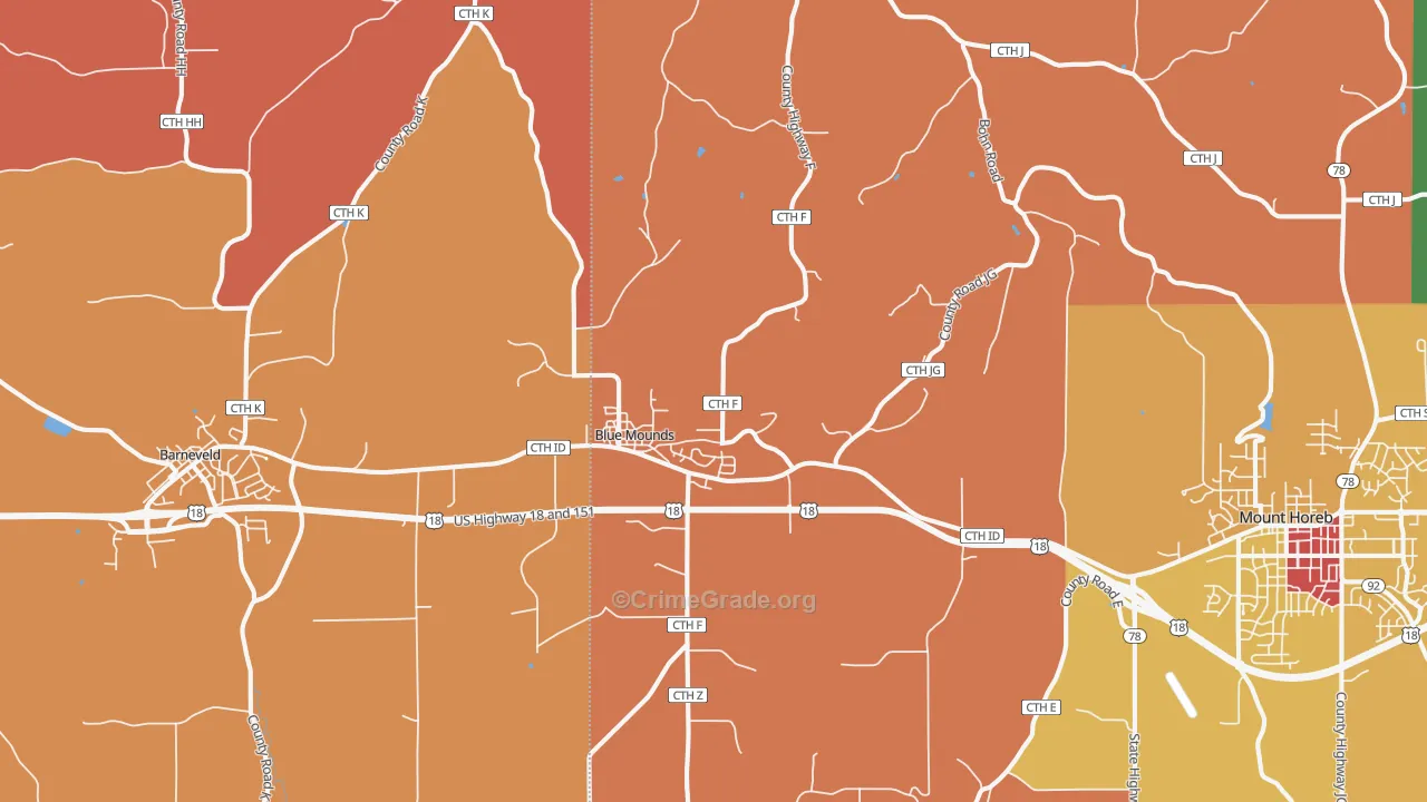 Blue Mounds, WI Map of Arson Rates