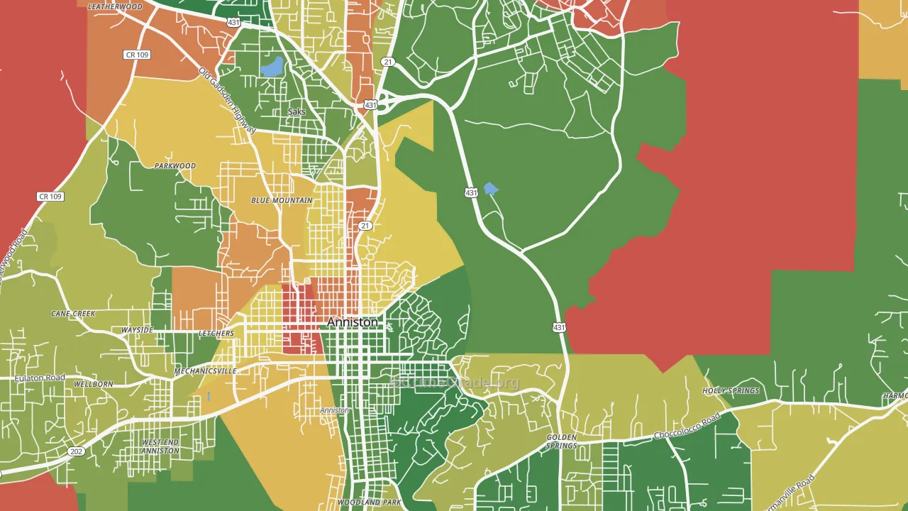 Blue Mountain, AL Map of Arson Rates