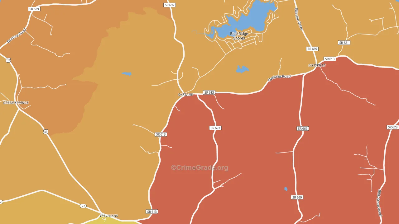 Blue Ridge Shores, VA Map of Arson Rates