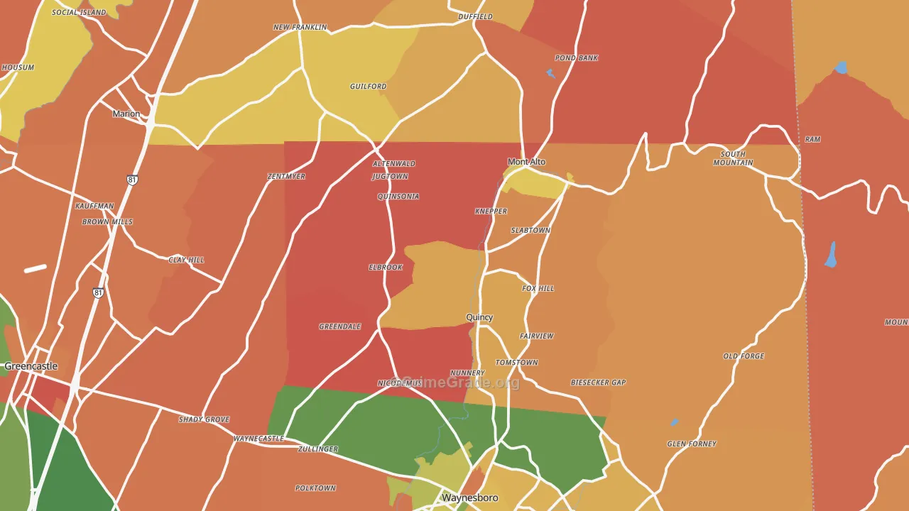 Blue Ridge Summit, PA Map of Arson Rates