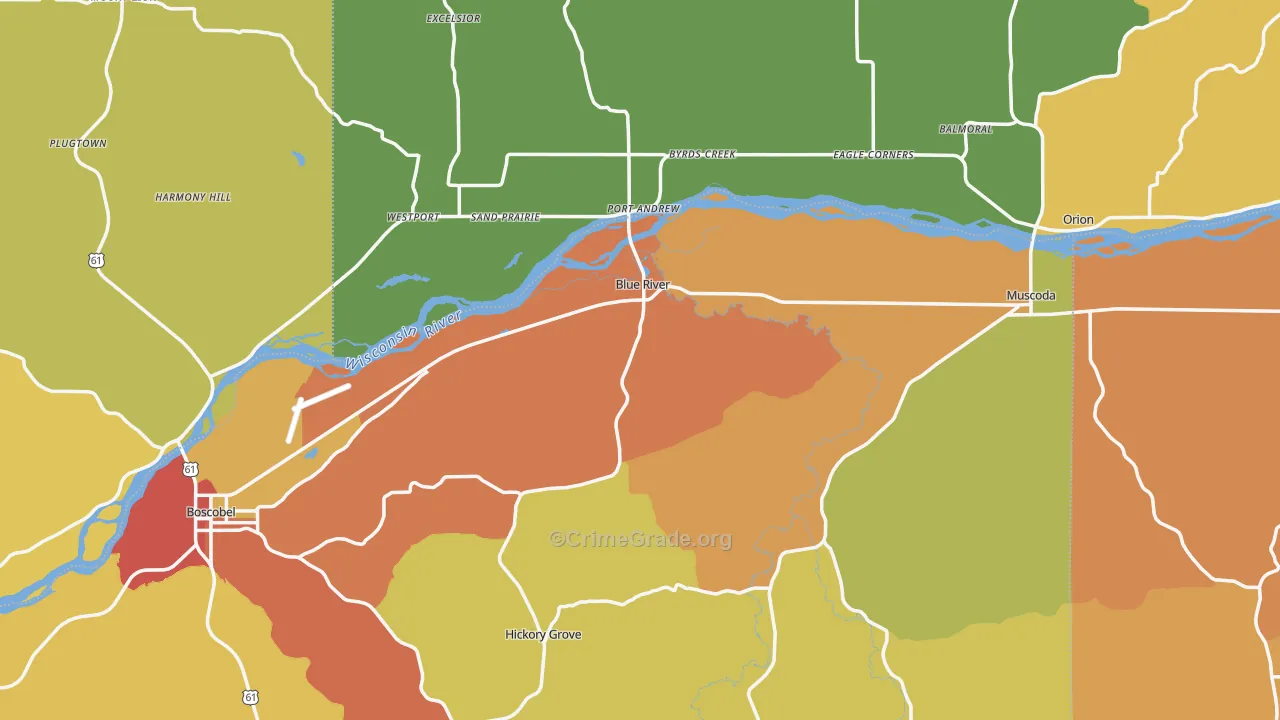 Blue River, WI Map of Arson Rates