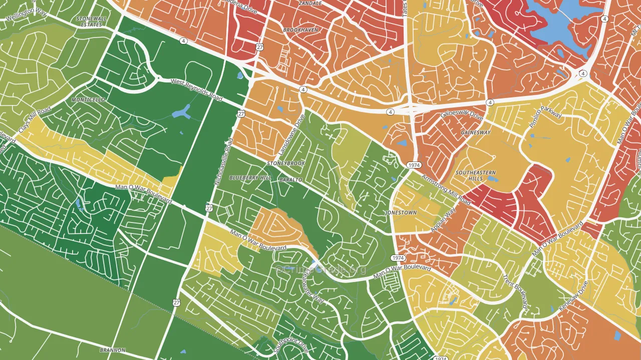 Blueberry Hill-Brigadoon-Stoneybrook, Lexington, KY Map of Arson Rates