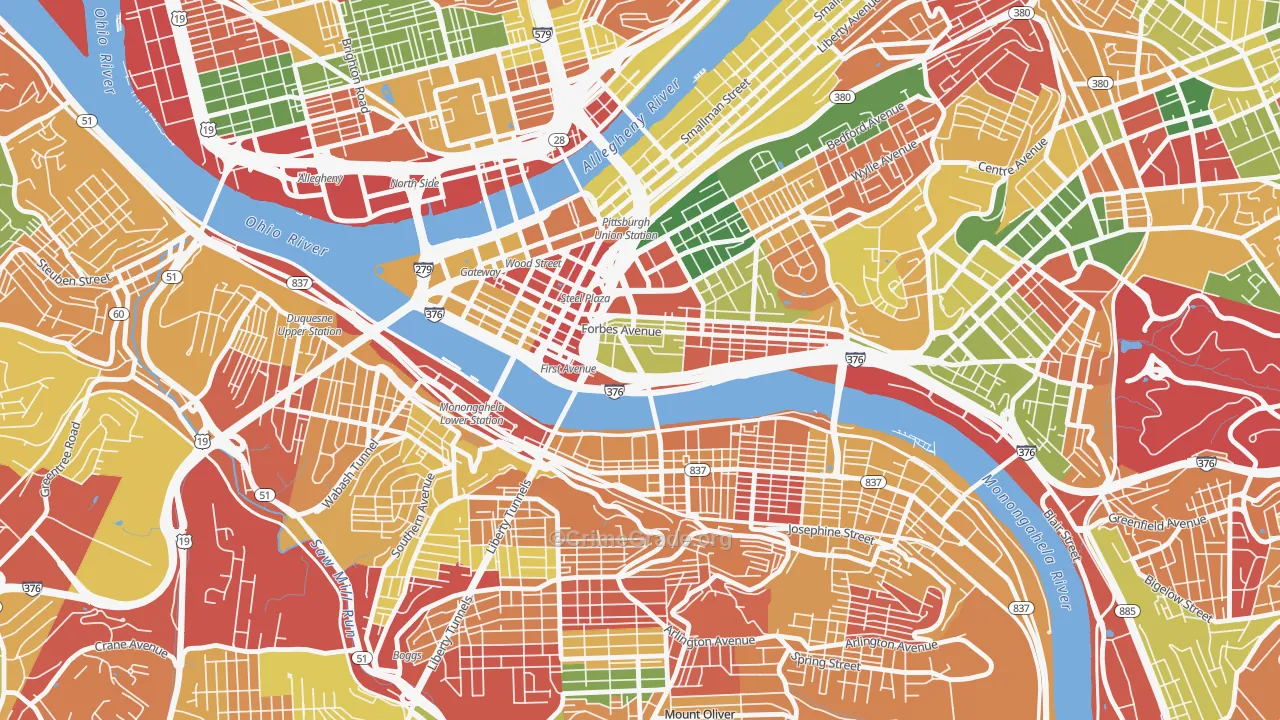 Bluff, Pittsburgh, PA Map of Arson Rates