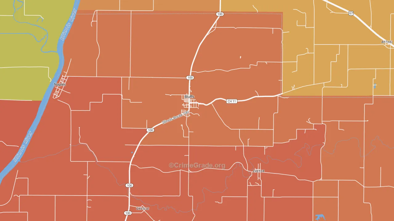Bluffs, IL Map of Arson Rates