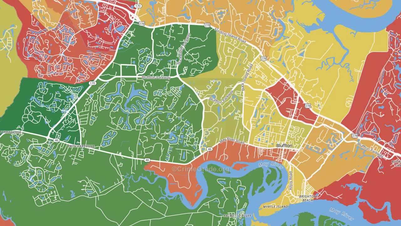 Bluffton, SC Map of Arson Rates