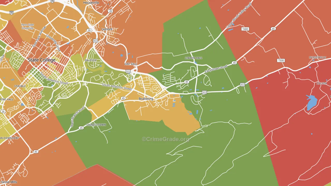 Boalsburg, PA Map of Arson Rates