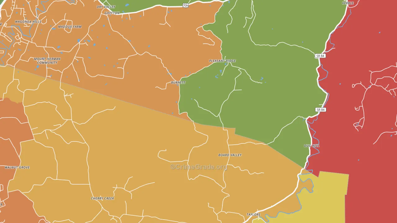 Board Valley, TN Map of Arson Rates