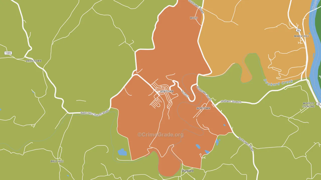 Bobtown, PA Map of Arson Rates