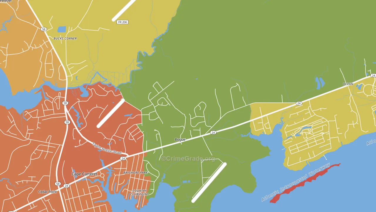 Bogue, NC Map of Arson Rates